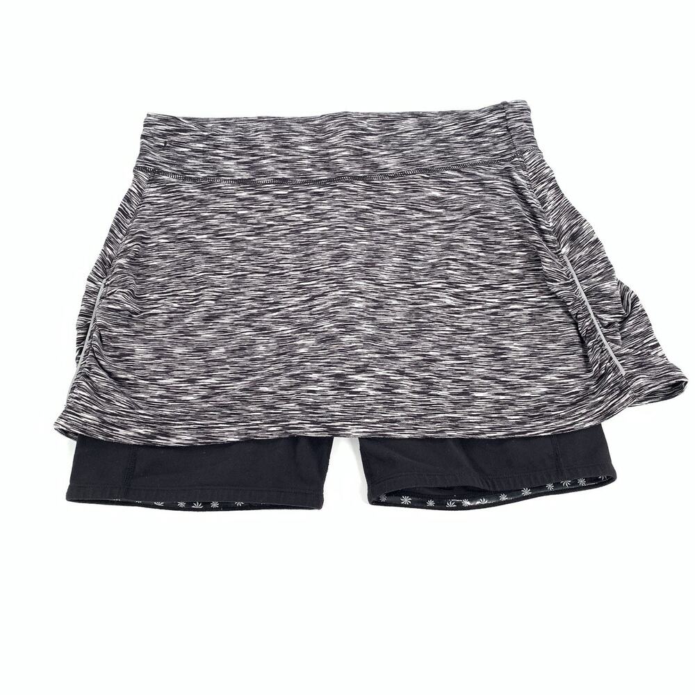 Athleta Contender 2-in-1 Skort Spacedye Pattern Skirt M Black White Athletic